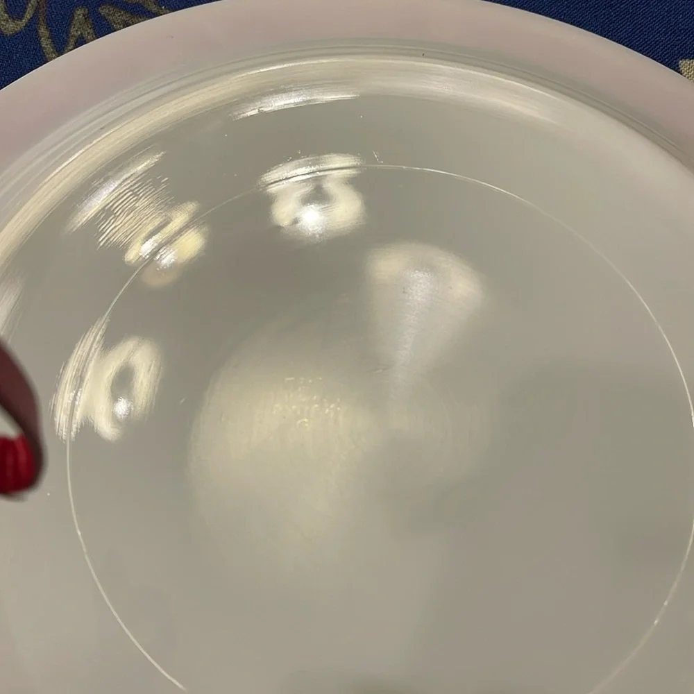 COPY - 12” Large Vintage Pyrex milk glass Flamingo Pink rim Plate Round Platter